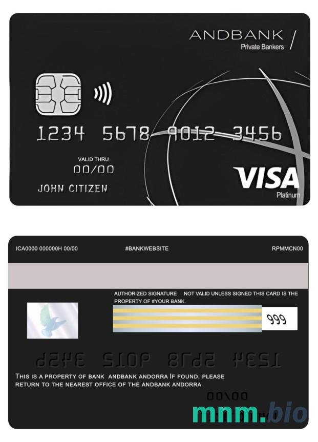 Andorra Andbank visa platyna karta przykład w formacie PSD